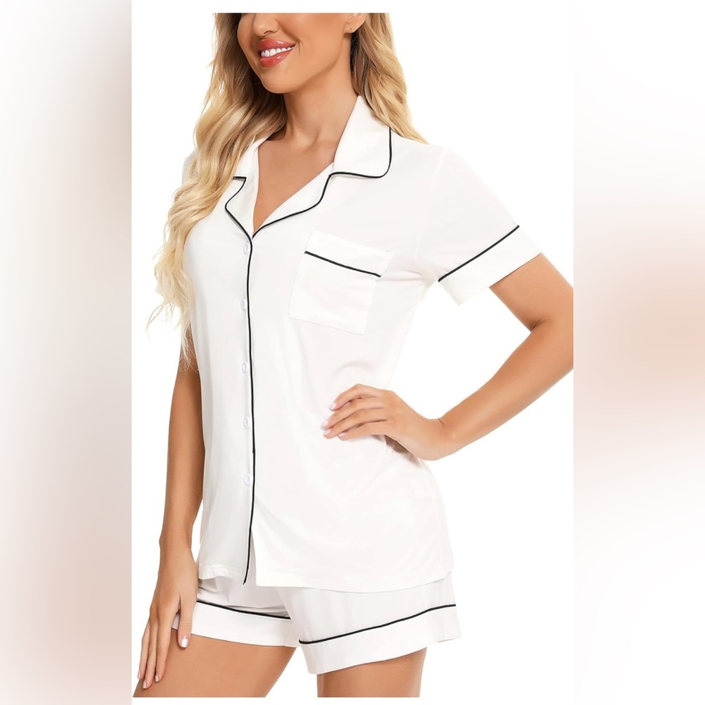 Womens Button Down Pajama Set - White
